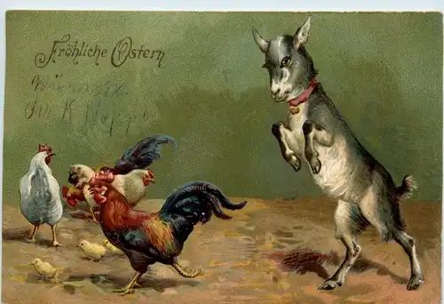 Ostern - Hühner Ziege - Prägekarte -95404