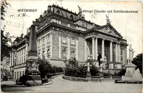 Wiesbaden, Königl. Theater mit Schillerdenkmal -368438