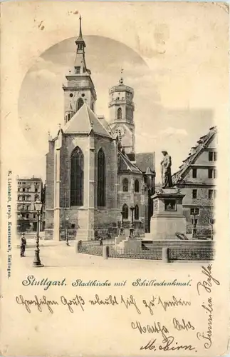Stuttgart, Stadtkirche mit Schillerdenkmal -367786