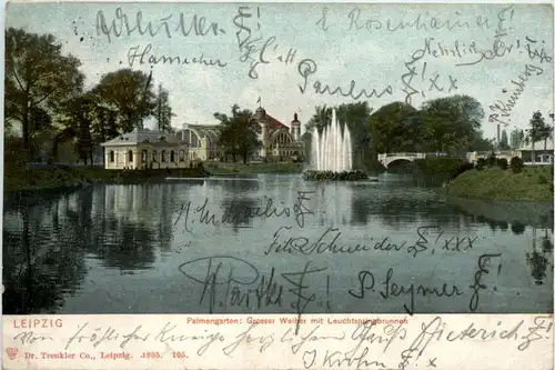 Leipzig, Palmengarten: Grosser Weiher mit Leuchtspringbrunnen -368772