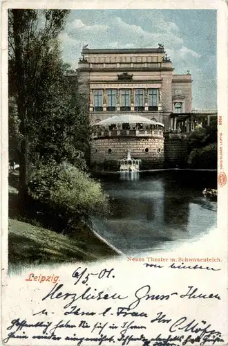 Leipzig, Neues Theater mit Schwanenteich -369146