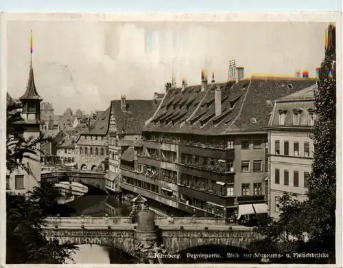 Nürnberg, Pegnitzpartie, Blick zur Museums- und Fleischbrücke -369324