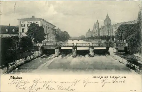 München, Isar-Kai mit Lukas-Kirche -369664