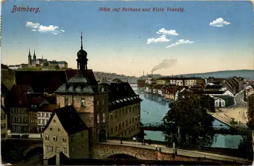 Bamberg, Blick auf Rathaus und Klein Venedig -370510