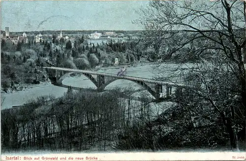 Isartal, Blick auf Grünwald und die neue Brücke -370766