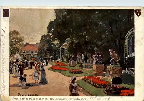 München, Ausstellungspark, Der Laubengang mit Theater-Cafe -371688