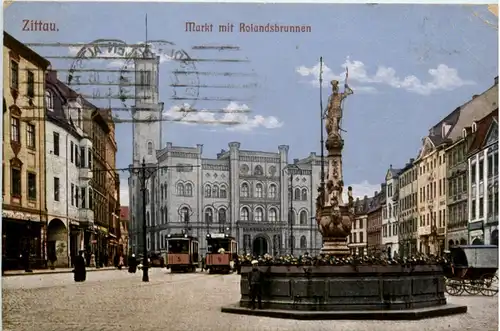 Zittau, Markt mit Rolandsbrunnen -368840