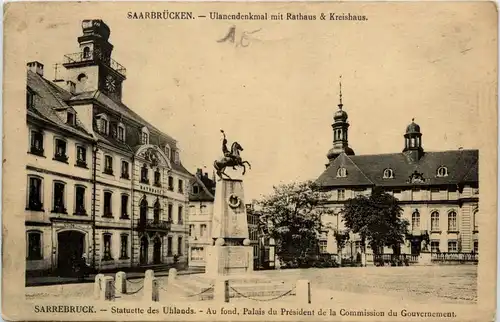 Saarbrücken - Ulanendenkmal mit Rathaus -101288