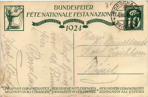 Bundesfeier Postkarte 1924 -454994