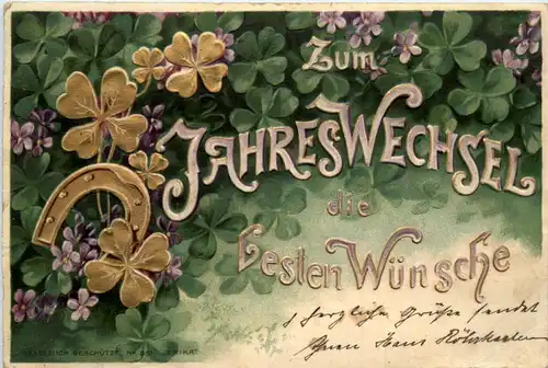 Neujahr - Hufeisen - Prägekarte -455054