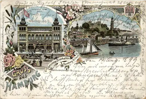 Gruss aus Hamburg - Grosse Bierhallen - Litho -455260