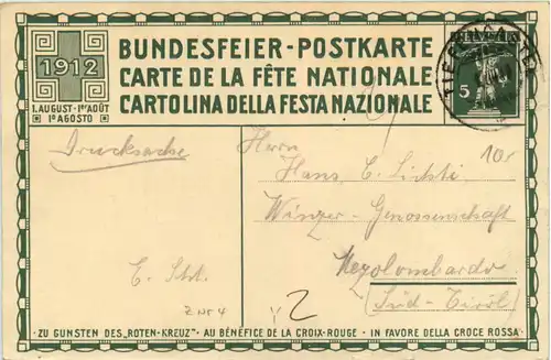 Bundesfeier Postkarte 1912 -454988
