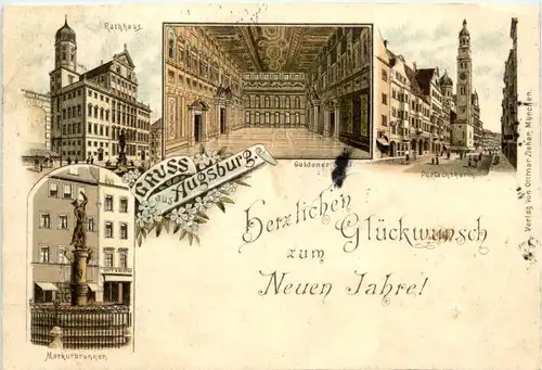 Gruss aus Augsburg- Neujahr - Litho -454802