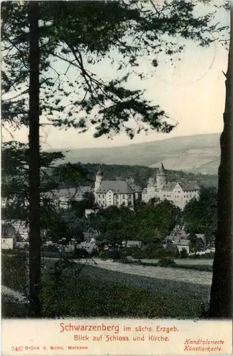 Schwarzenberg im sächs. Erzgeb., Blick auf Schloss und Kirche -356854