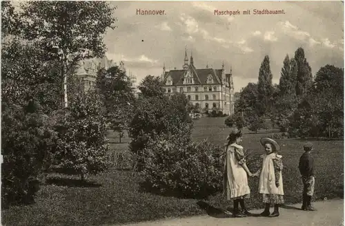 Hannover, Maschpark mit Stadtbauamt -374100