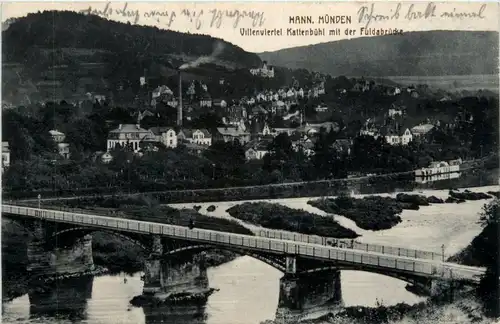 Hann Münden, Villenviertel Kaltenbühl mit der Fuldabrücke -374446