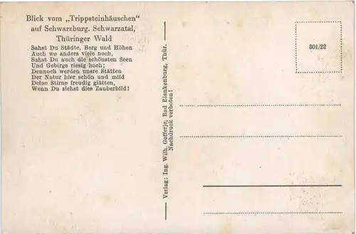 Blick vom Trippsteinhäuschen auf Schwarzburg -455818