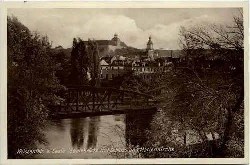 Weissenfels a. Saale, Saalebrücke mit Schloss und Marienkirche -456902