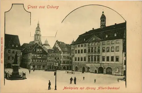 Coburg, Marktplatz mit Herzog Albert-Denkmal -457256