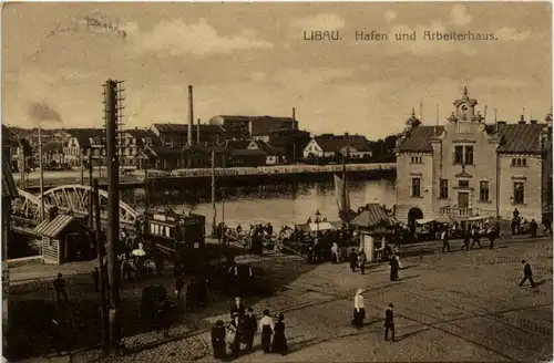 Libau - Hafen und Arbeiterhaus - Feldpost Feldkreigsschule -460954