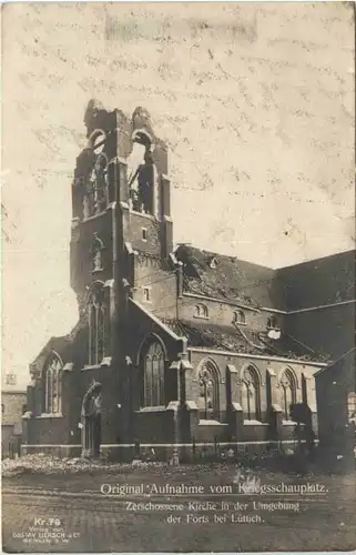 Liege - Zerschossene Kirche in der Umgebung der Forts -471702