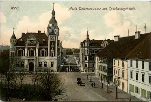 Wels - Maria Theresienstrasse mit Sparkassengebäude -475132