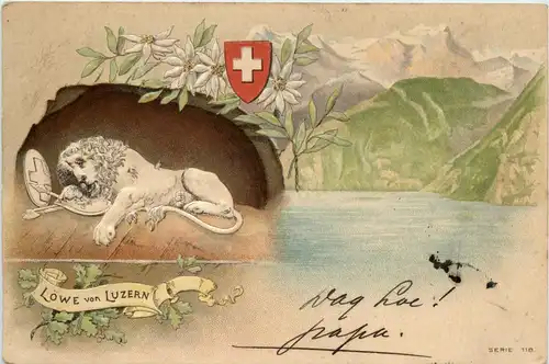 Löwe von Luzern - Litho - Prägekarte -439428