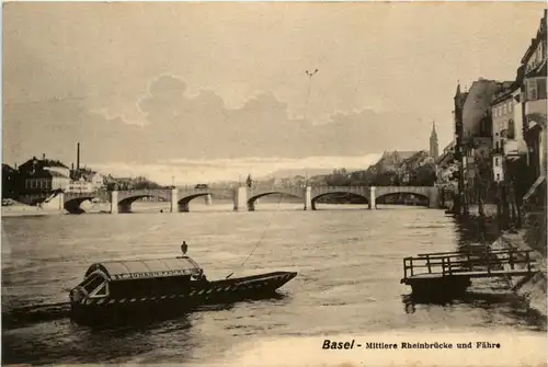 Basel - Mittlere Rheinbrücke und Fähre -439606