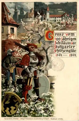 Stuttgart 400jähriges Jubiläum Schützengilde - Litho - Privatganzsache -90584