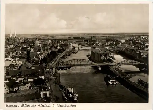 Bremen, Blick auf Altstadt u. Weserbrücken -375620