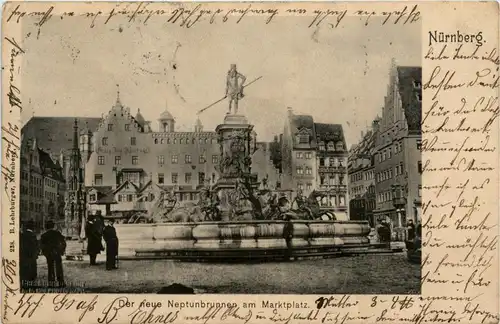 Nürnberg - Der neue Neptunbrunnen am Marktplatz -92904