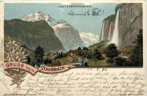 Lauterbrunnen - Gruss vom Staubbach - Litho -93532