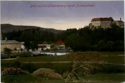 Blick auf Schloss Sachsenburg und die fischerschänke -377596