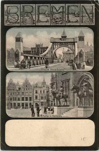 Bremen, Grosse Weserbrücke und Reiter am Marktplatz -376514