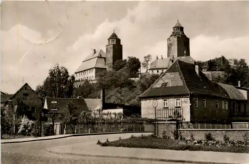 Eilenburg, Leipziger Strasse mit Blick zur Sorbenburg -378376