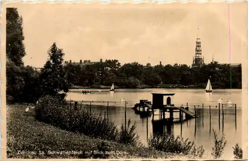 Zwickau, Schwanenteich mit Blick zum Dom -378656