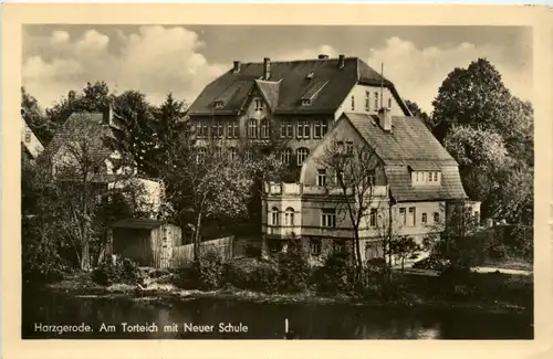 Harzgerode, Am Torteich mit Neuer Schule -379168