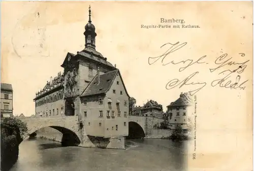 Bamberg, Regnitz-Partie mit Rathaus -368534