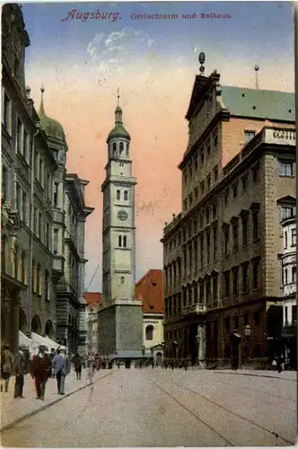 Augsburg, Gerlachturm und Rathaus -383454