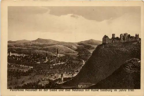 Panorama Neustadt an der Saale und Bad Neuhaus mit Ruine Salzburg 1790 -382126