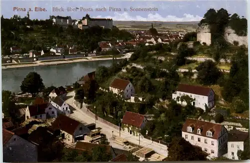Pirna a. Elbe, Blick über Posta nach Pirna u. Sonnenstein -381058
