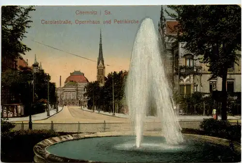 Chemnitz, Carolastrasse, Opernhaus und Petrikirche -383632