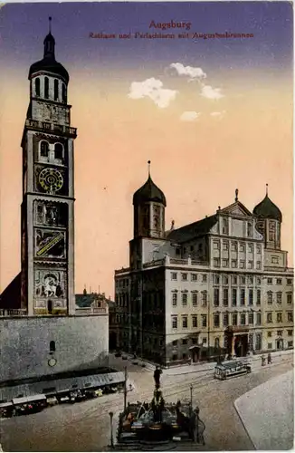 Augsburg, Rathaus und Perlachturm mit Augustusbrunnen -383462