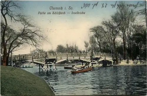 Chemnitz, Partie am Schlossteich, Inselbrücke -383662