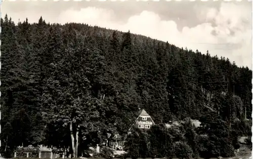 Blick auf Gaststätte und Fremdenhof Putzmühle im Pöbeltal Erzgeb. -387612