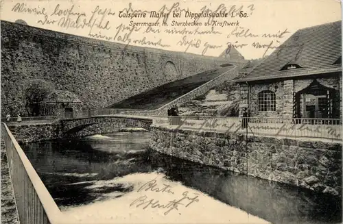 Talsperre Malter, Sperrmauer m. Sturzbecken u. Kraftwerk -389418