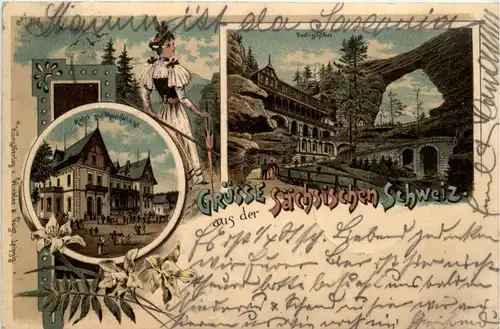Gruss aus der Sächsischen Schweiz - Litho -455216