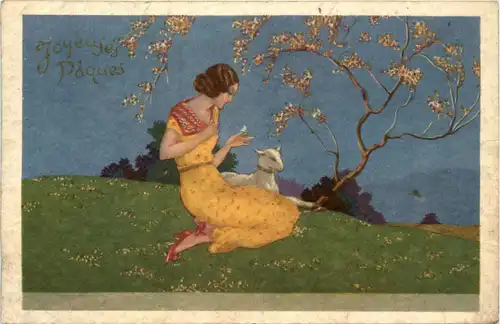 Ostern - Frau mit Schaf -450460