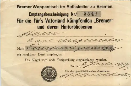Bremen - Empfangsbescheinigung kämpfender Bremer - Quittung -478184