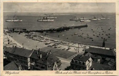 Helgoland, Blick auf die Rhede mit Dampfern u. Düne -390432